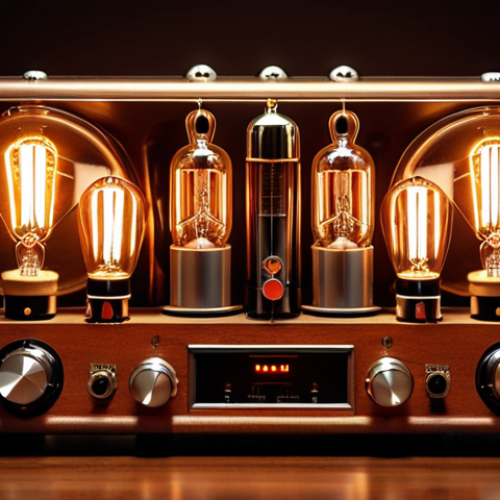 Home 15 ** "Vintage vacuum tube amplifier glowing warmly, close-up on the tubes, showcasing warm light and intricate details, reflecting the Class A sound aesthetic."
**
