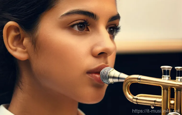 트럼펫 연주 테크닉 - **Prompt 1: Focused Breathing and Posture**
    A young Italian male trumpet player, in his late tee...