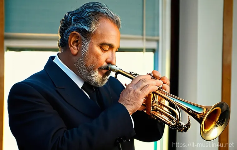 트럼펫 연주 테크닉 - **Prompt 2: Embouchure Practice and Concentration**
    A close-up shot of a young Italian woman, in...