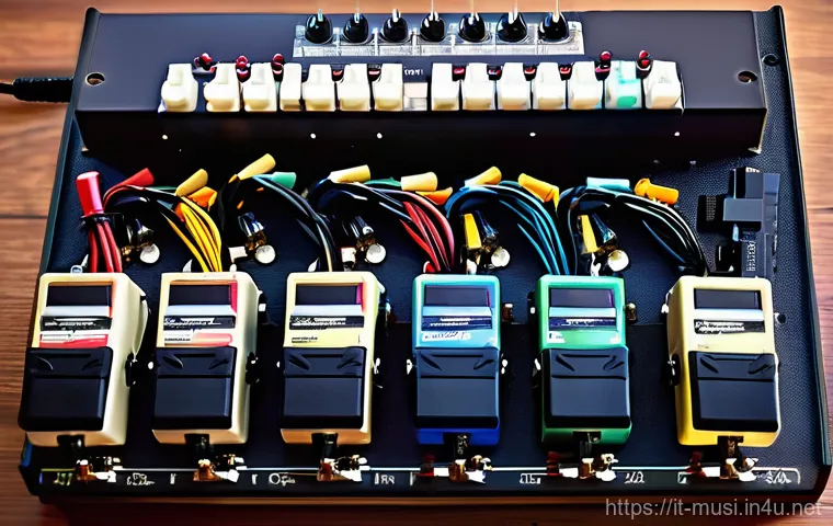 기타 페달보드 조립법 - **Prompt:** A young, enthusiastic guitarist, casually dressed in a comfortable t-shirt and jeans, si...