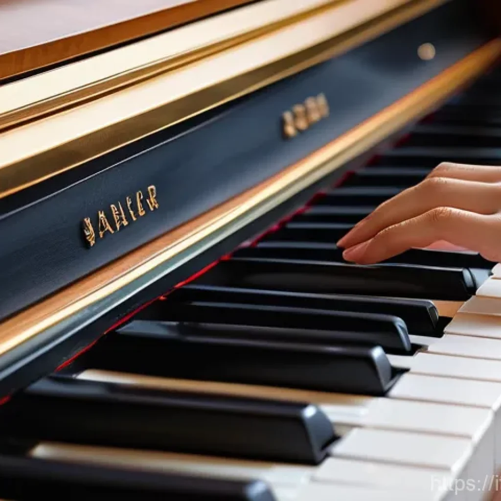 디지털 피아노 추천 - A close-up of a young woman's hands, with well-manicured but natural nails, gracefully pressing the ...