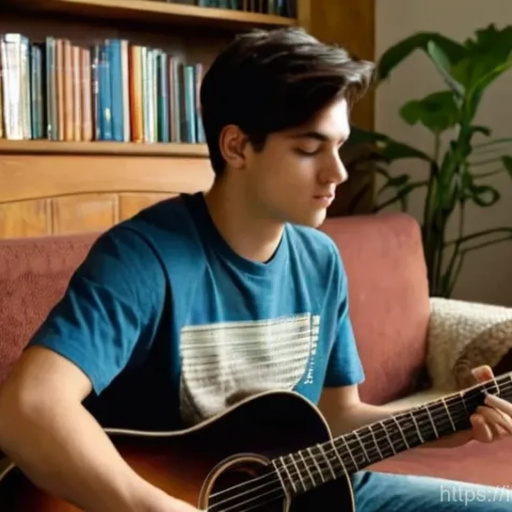 기타 연주 관련 포럼 - **Prompt 1: The Aspiring Guitarist's Discovery Moment**
    A young Italian man, approximately 18-22...