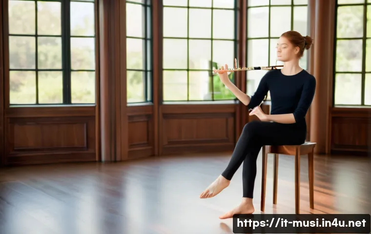 플룻 연습 시 발생하는 문제 해결 - **Prompt:** A young female flutist, approximately 20 years old, with naturally flowing auburn hair t...