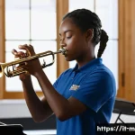 Home 20 트럼펫 유지 관리 팁 - **Prompt 1: The Daily Shine**
"A dedicated trumpet player, a woman in her late 20s with a focuse...