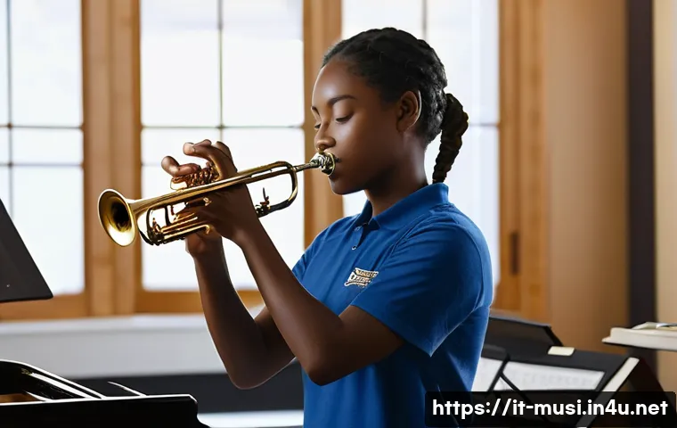 트럼펫 유지 관리 팁 - **Prompt 1: The Daily Shine**
    "A dedicated trumpet player, a woman in her late 20s with a focuse...