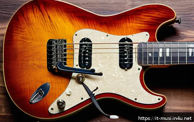 기타 DIY 제작 키트 - A high-resolution image of a handcrafted electric guitar in the final assembly stage, showcasing a r...