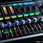 Home 20 신디사이저 음향 효과 설정 - A detailed close-up of a modern music synthesizer’s oscillator section, featuring multiple waveform ...